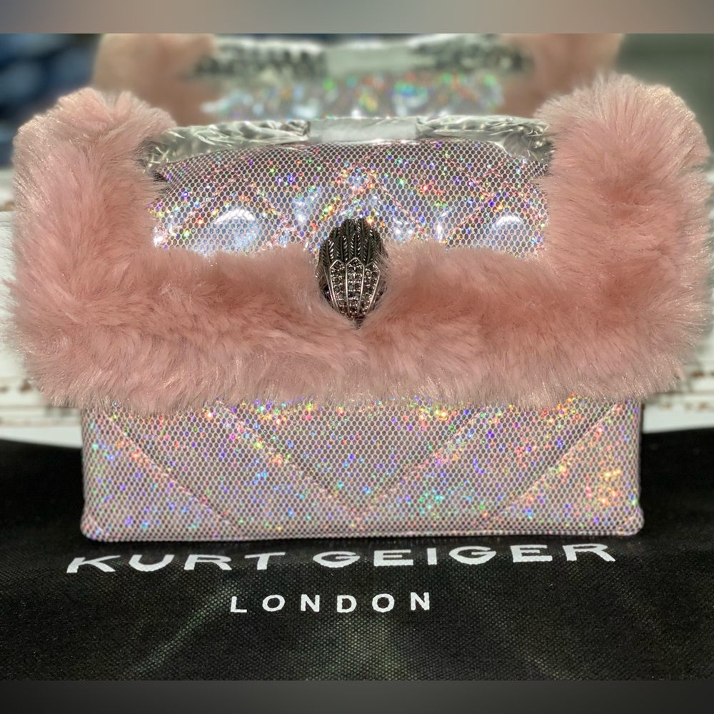 KURT GEIGER LONDON Mini Kensington Light Pink Faux Fur Crossbody Bag - Picture 3 of 11